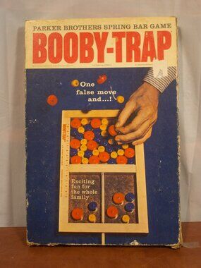 Vintage 1965 Booby‑Trap Game – Wood Board + 47 Pieces